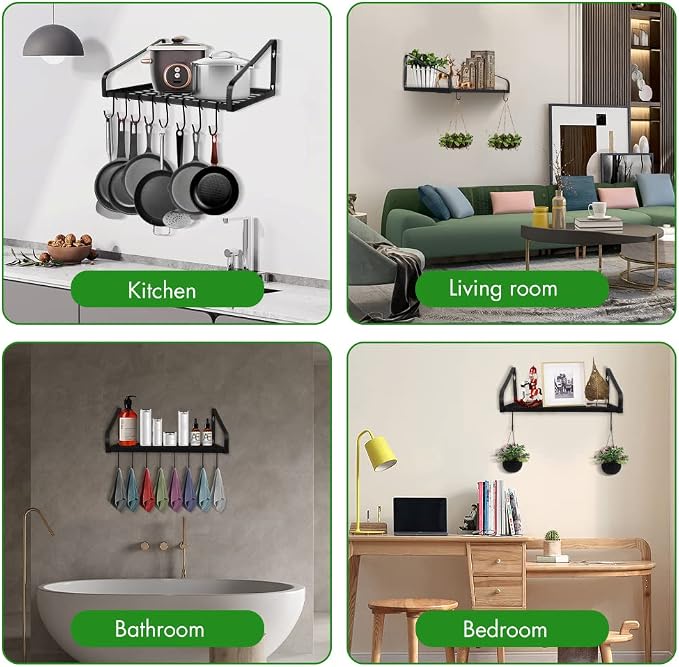Felibeaco Hanging Pots & Pans Rack, Wall Mounted Pots Pans Organizer Holder Rack - Image 6