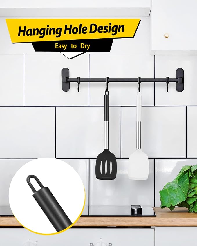 Pack of 2 Silicone Solid Turner, Non Stick Slotted Kitchen Spatulas, High Heat - Image 6