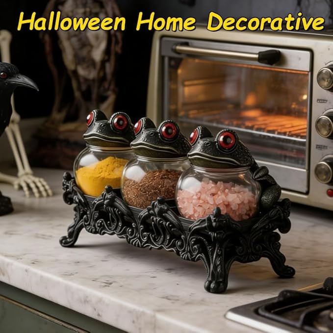 Witchy Frog Apothecary Spice Jars, Handcrafted Vintage Glass Storage Jars - Image 6