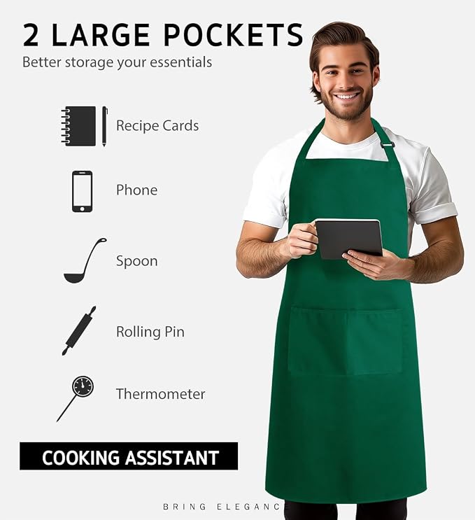 Syntus Apron for Men Women, Adjustable Cooking Kitchen Chef Aprons - Image 3