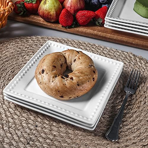 Embossed Ceramic Appetizer & Dessert Plates - Set of 6, 6 inch White