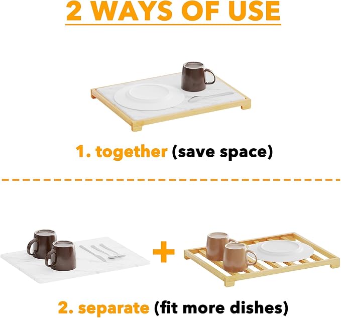 SpaceAid Bamboo Rack Dish Pad, Instant Dry Diatomaceous Earth Mat - Image 5