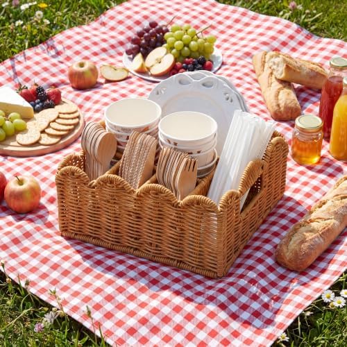 Hushee Wicker Utensil Caddy for Party, Silverware Caddy Paper Plate