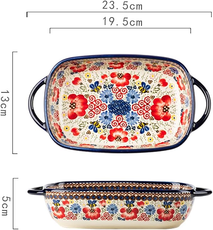 Vintage Flowers Style Ceramic Bakeware Casserole Dish Baking Pan Lasagna Pans - Image 2