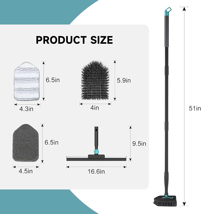 nacena Shower Scrubber with Long Handle, 4 in 1 Tile Tub Scrubber Brush with 3 - Image 2