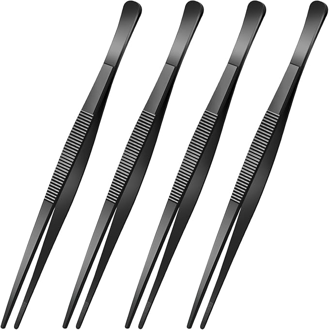 Yaomiao 4 Packs 12 Inch Bar Tweezers Black Cocktail Tongs Long Garnish Tweezers by Yaomiao