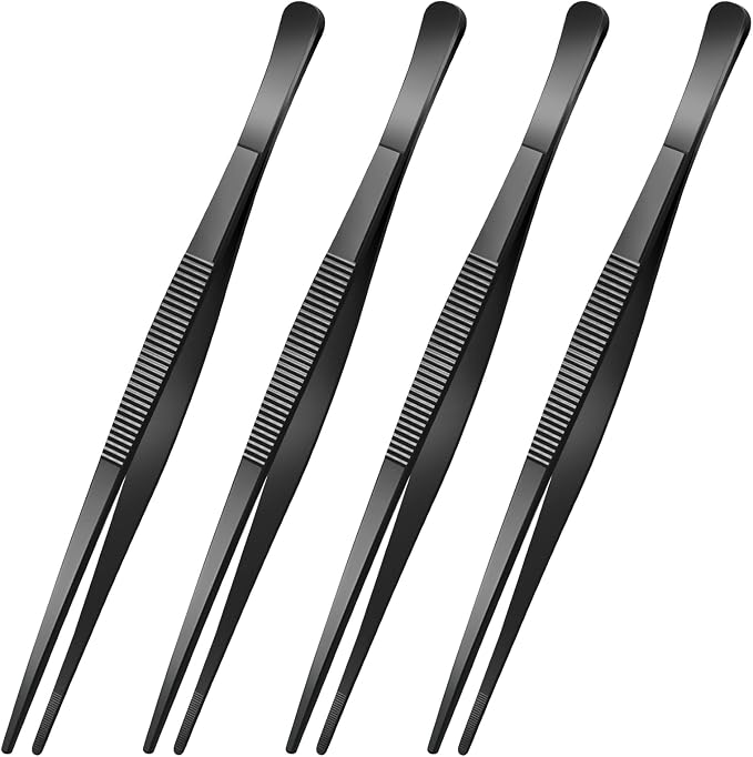 Yaomiao 4 Packs 8 Inch Bar Tweezers Black Cocktail Tongs Long Garnish Tweezers by Yaomiao
