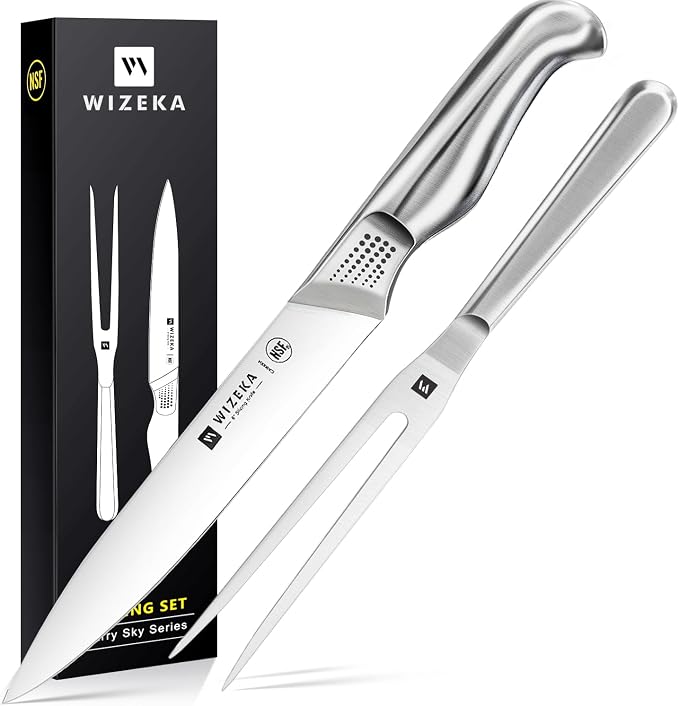 WIZEKA 8-inch Turkey Carving Knife Set 2 PCS, Stainless Steel Carving Knife and by WIZEKA