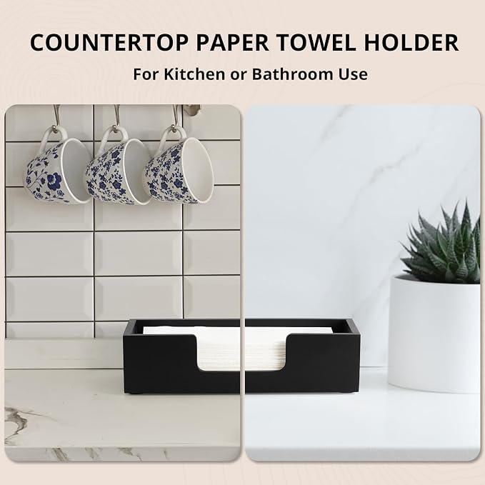 Paper Towel Dispenser Countertop, Wooden Folded Paper Hand Towel Holder - Image 3