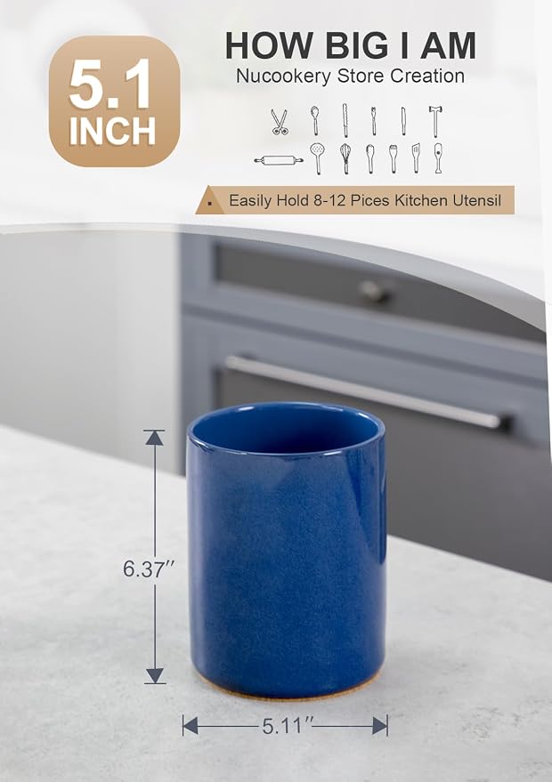 Nucookery Utensil Holder, 6.4" Ceramic Kitchen Utensil Holder - Image 3