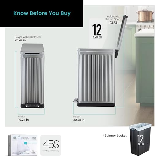 Home Zone Living 12 Gallon Slim Step Trash Can - Image 7