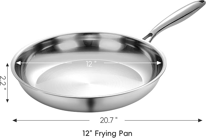 SuperCook Stainless Steel 12 Inch Tri-Ply Frying Pan, Large Frying Pan - Image 2