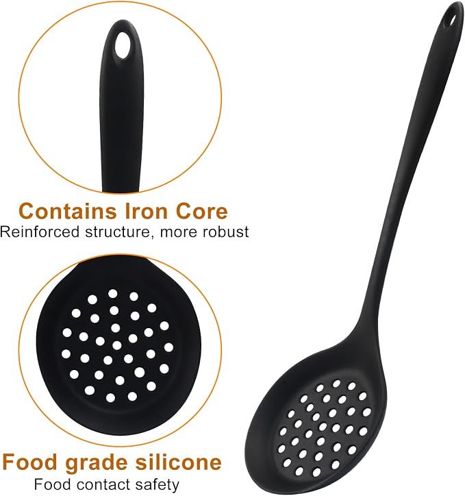Jiozermi Silicone Soup Ladle and Slotted Spoon Set of 2, Heat Resistant Utensils - Image 4