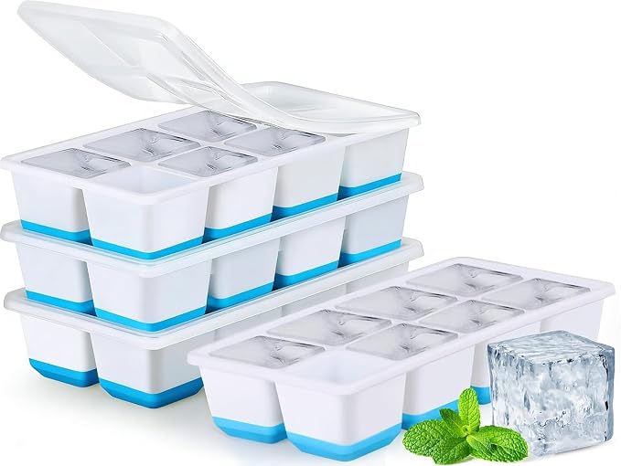 Large Ice Cube Trays with Lid, Jrisbo 2 Pack Stackable Silicone Ice Cube Molds by Jrisbo