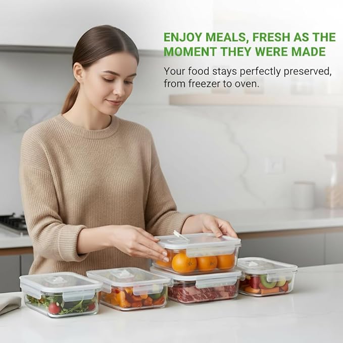 NutriChef 10-Piece Superior Glass Food Storage Containers Set, Stackable - Image 3