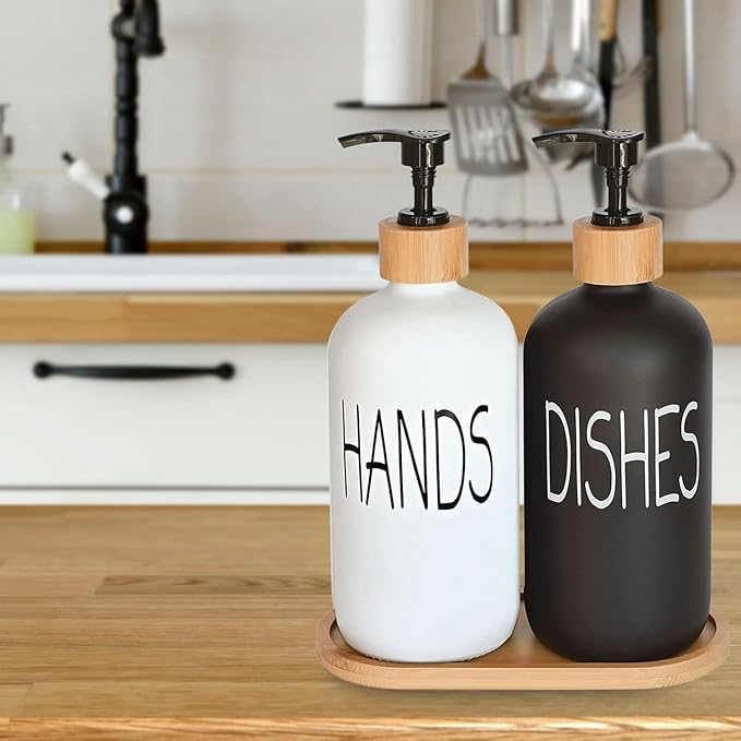 Glass Soap Dispenser Set, Hand Soap and Dish Soap Dispenser - Image 4