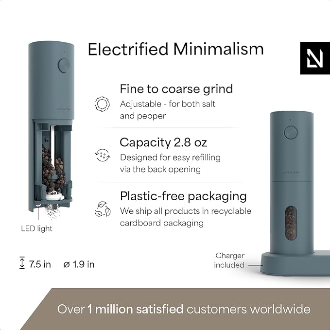 LARS NYSØM Electric Salt and Pepper Grinder Set, USB Rechargeable, Automatic - Image 4