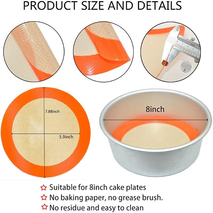 Round Silicone Baking Mats for 8 Inch Cake Pan, Food Grade, Reusable Silicone - Image 9