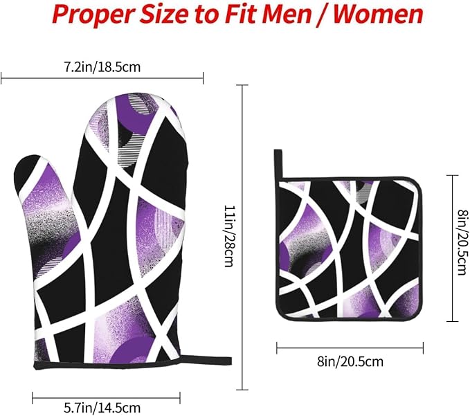3-Piece Purple Black Abstract Geometric Oven Mitts and Pot Holders Set - Image 8