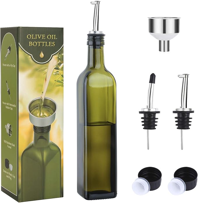AOZITA 17oz Glass Olive Oil Bottle Dispenser - 500ml Green Oil and Vinegar by AOZITA