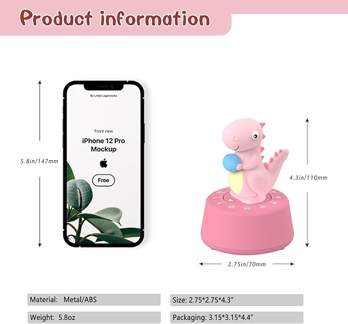 ELE DEPI 60 Minutes Mechanical Kitchen Timer, Cute Dinosaur Timer - Image 6