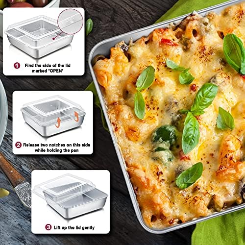 P&P CHEF 8” x 8” Baking Pan with Lid, Square Cake Pan with Lid, 4 Pcs