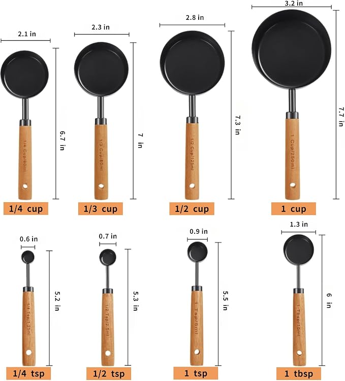 8-Piece Food-Grade Measuring Cups and Spoons Set, Nonstick Black Kitchen - Image 2