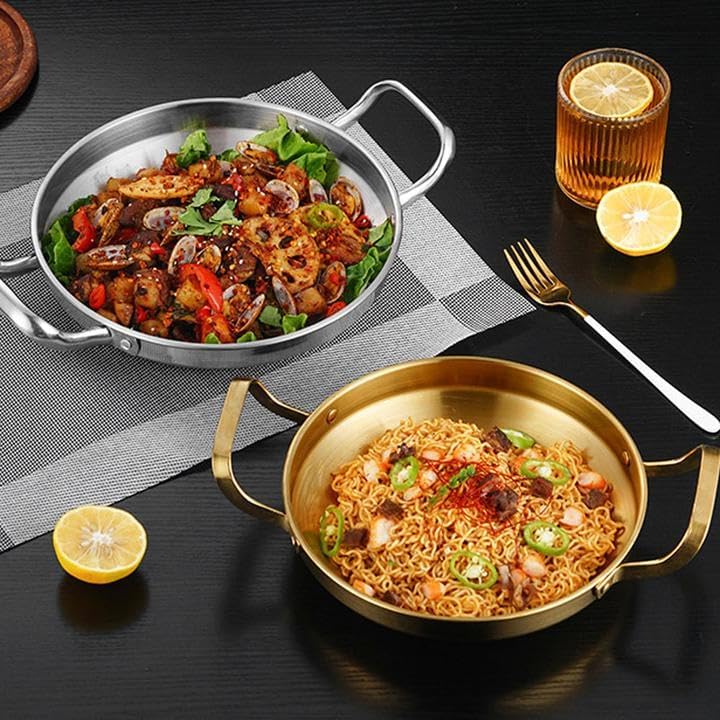 Paella Pan Gold Stainless Steel Skillet Pan 11 inch 28cm Dinner Server