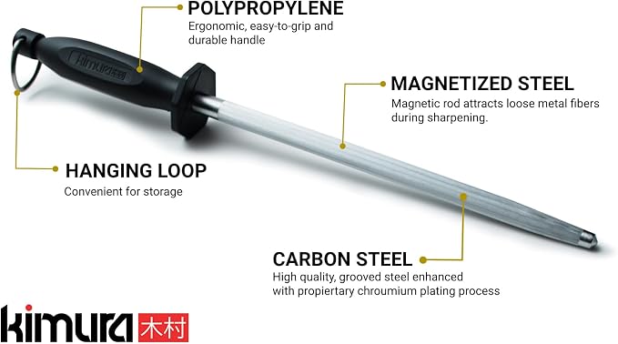 Kimura® Professional Honing Steel, 10 inch Honing Rod, Carbon Steel Knife - Image 2