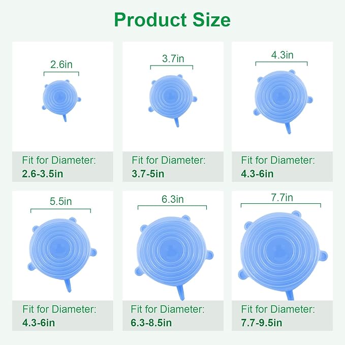 Silicone Stretch Lids – 6 Pack Reusable Food Covers, Flexible Silicone - Image 2