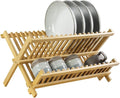 KKTONER Bamboo Dish Drying Rack 2 Tier Foldable Plate Organizer Collapsible by KKTONER