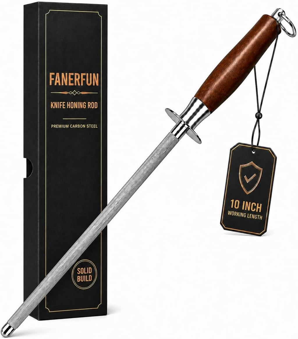 10 Inch Honing Steel for Knives, High Carbon Steel Knife Sharpener Rod