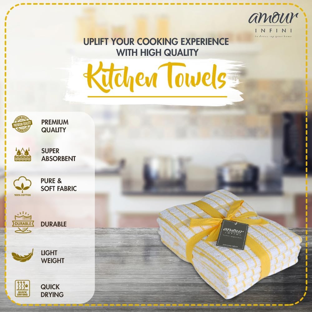 Kitchen Towels Set of 4 - Highly Absorbent, Super Soft Terry Cotton