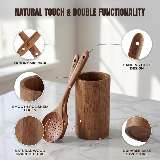 10 Pcs Wooden Utensil Set, 100% Natural Teak Wood Cooking Utensils - Image 2