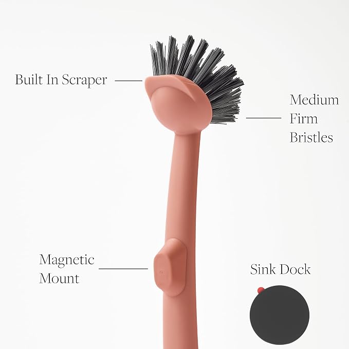 Earth & Mango Magnetic Dish Brush & Scraper, Snaps to Sink, Non-Scratch - Image 3
