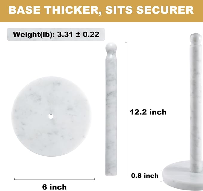Koville Carrara Marble Paper Towel Holder Countertop, 6“ Genuine Stone Paper - Image 2