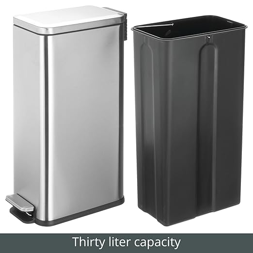 mDesign Slim Metal Rectangle 7.9 Gallon Trash Can - Image 6