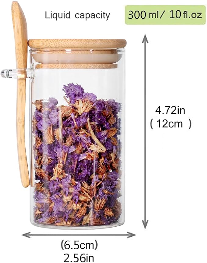 Glass Jar with Bamboo Lid and Spoon, Salt and Sugar Containers - Image 2