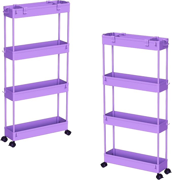 SPACELEAD 2-piece Set Slim Storage Cart 3 Tier, Bathroom Organizer Rolling by Home