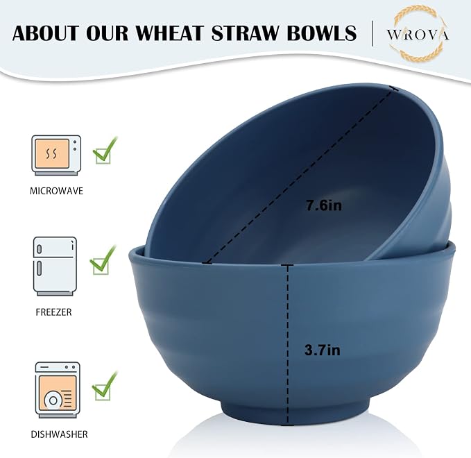 Wheat Straw Bowls Set 60 OZ Unbreakable Large Cereal Bowls Set of 6 Microwave - Image 2
