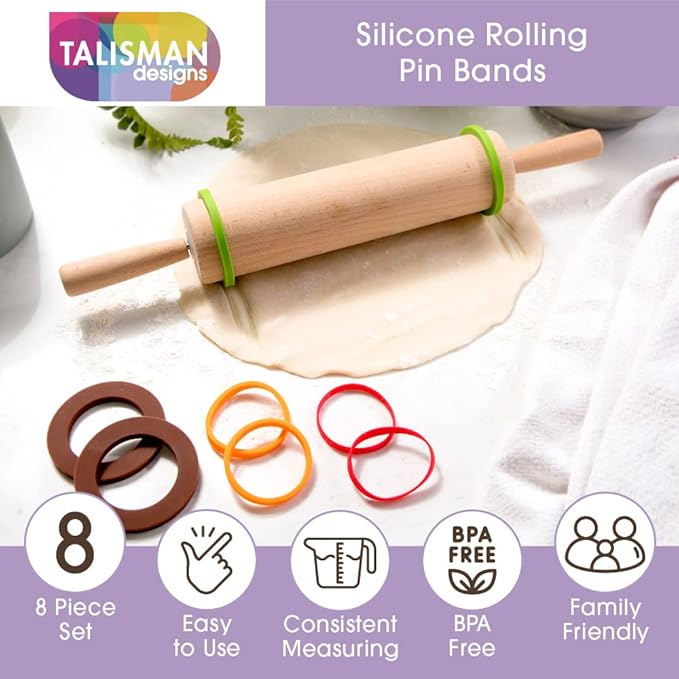 Talisman Designs Silicone Rolling Pin Bands | 8 Piece Set | Ensure Dough - Image 4