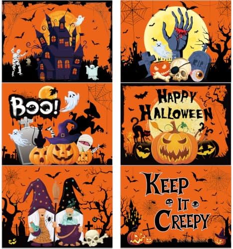 Halloween Plastic Placemats Set of 6 Orange Table mats 17×13×0.04in