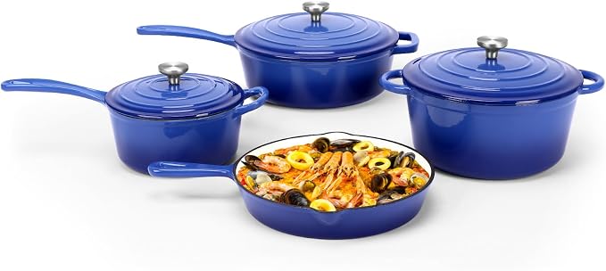 QuliMetal Nonstick Enameled Cast Iron Cookware Set, 4-Pcs Pots and Pans by QuliMetal
