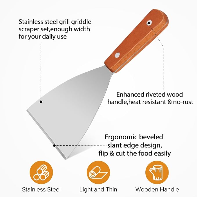 Small Flat Metal Spatula Scraper Set, Griddle Grill Scrapers - Image 4