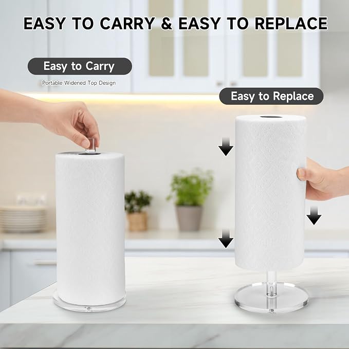 WORHE Paper Towel Holder Countertop Clear Acrylic 5.9" Diameter Thickening - Image 7