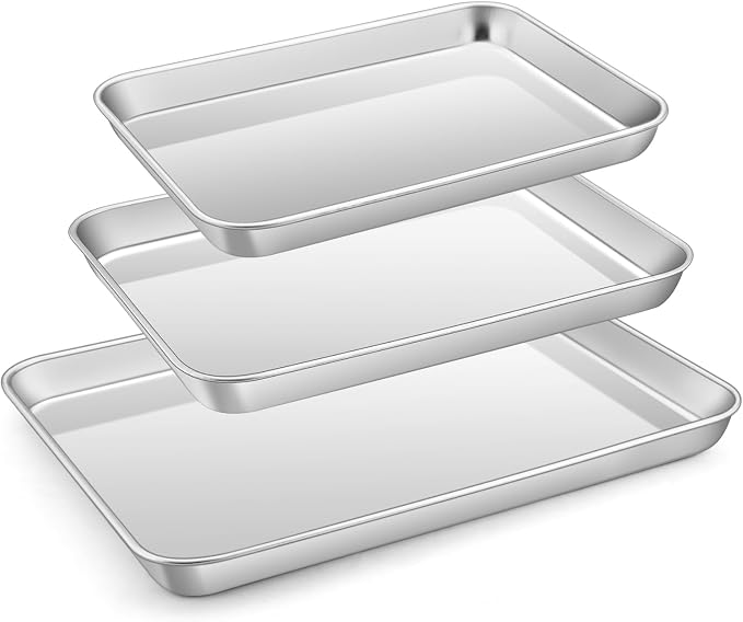 E-far Stainless Steel Baking Sheet Set of 3, 12.4”/10.5” /9.4” Cookie Sheet by E-far