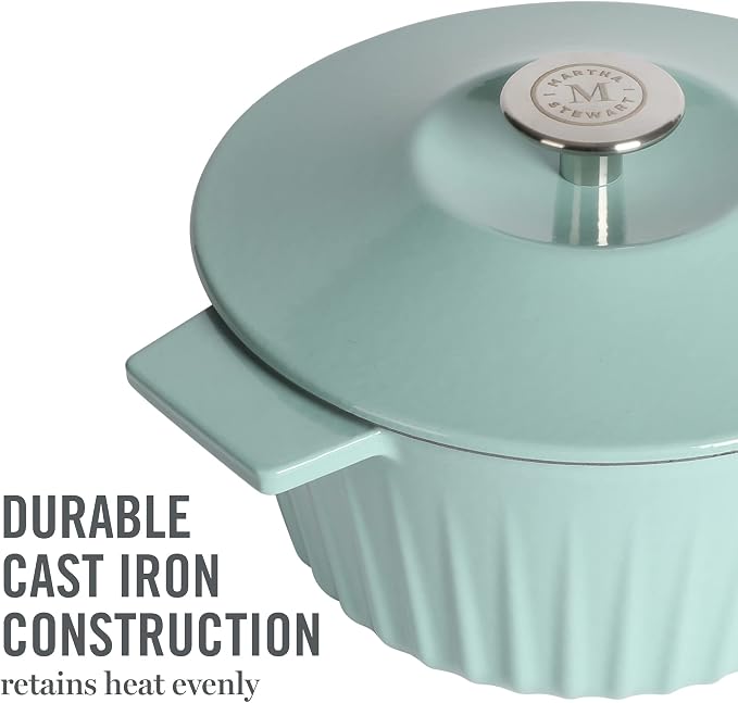 Martha Stewart Eastholm 5 QT Enameled Cast Iron Dutch Oven, Martha Blue - Image 3