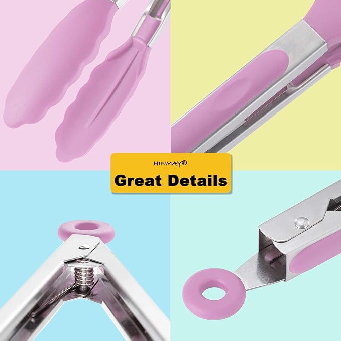 HINMAY Serving Tongs with Silicone Tips 9 Inches Stainless Steel Food Tongs - Image 4