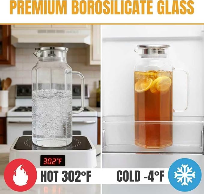 2 Pack 2 Liters/68 oz Octagon Glass Water Pitcher - Image 3
