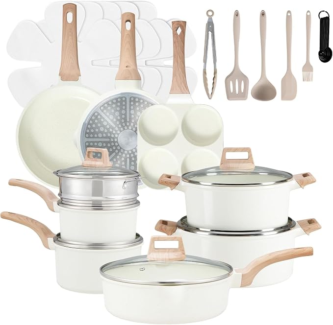 25 Pcs Pots and Pans Set, Nonstick & Non-Toxic Healthy Pots and Pans, by RayBear